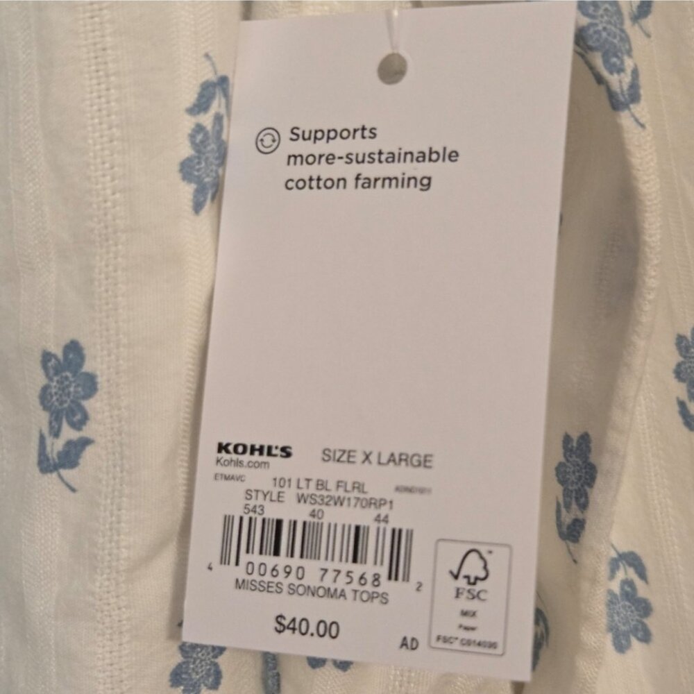 NWT Women's Sonoma Goods for Life Femme Button Through Shirt, Size: XL, Natural - Picture 6 of 6